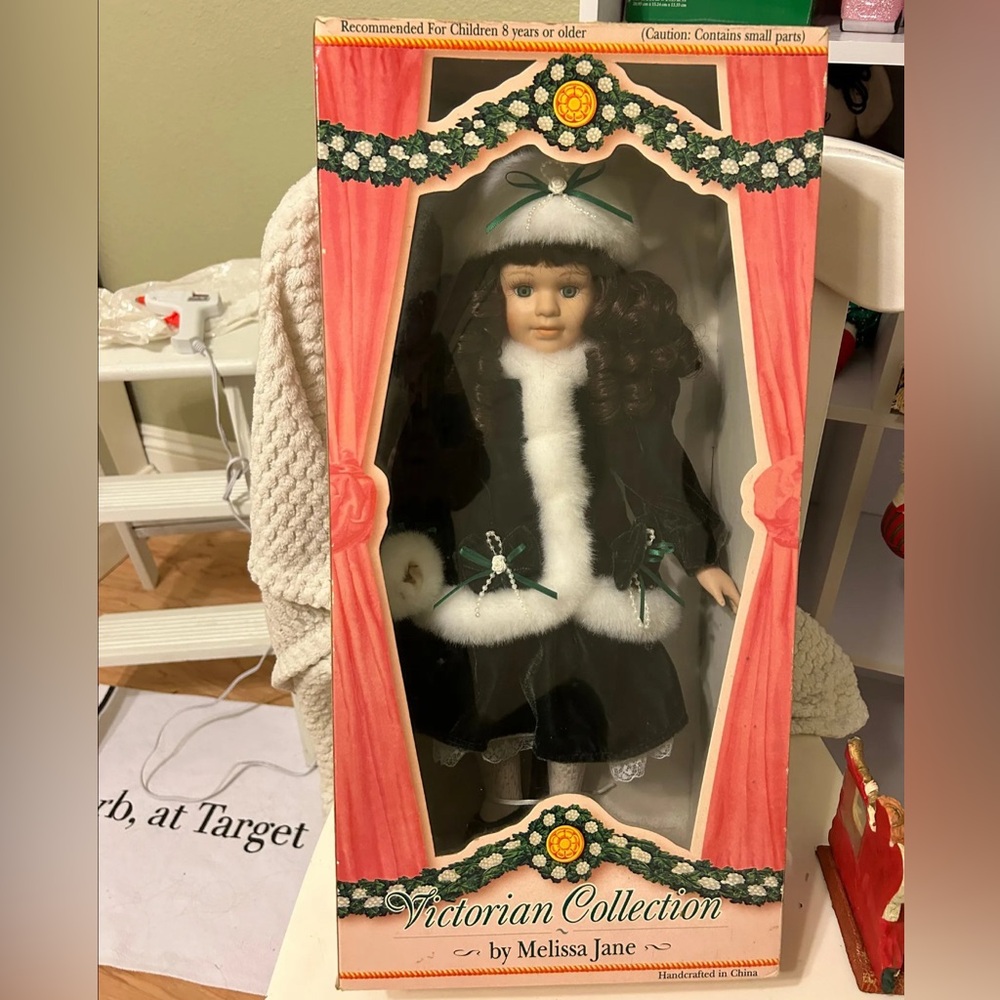 Vintage Porcelain Doll Victorian Collection by Melissa Jane w/ Stand 1994